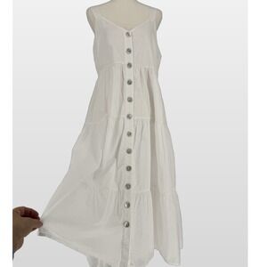 Rails Violet Midi Dress Large White Cotton Tiered Button Front Coastal Boho